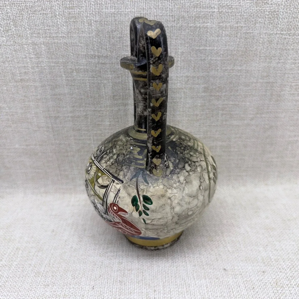 Vintage Handmade‎ Greek Pottery Amphora Vase Hand Painted Sailing Ship 7.5